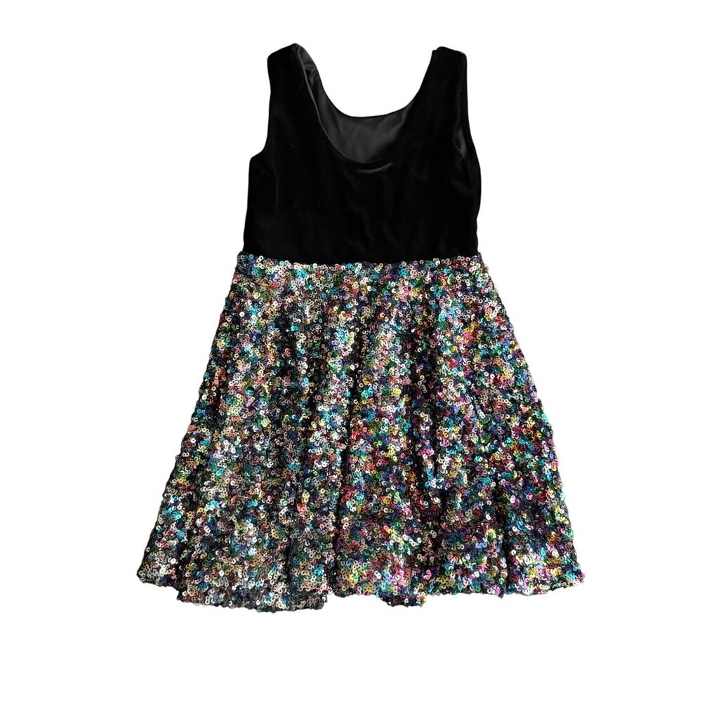 Fi & Me Girls Black Velvet & Multicolor Sequin Dress Size 5 Handmade In Californ